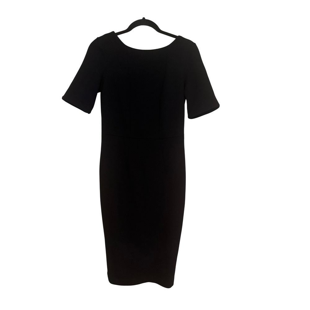 Boden Black Ottoman Rib Sheath Dress Short Sleeve Gold Zip Back US 6P UK 10P